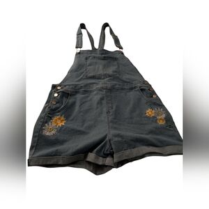 Floral Embroidered Denim Overalls
